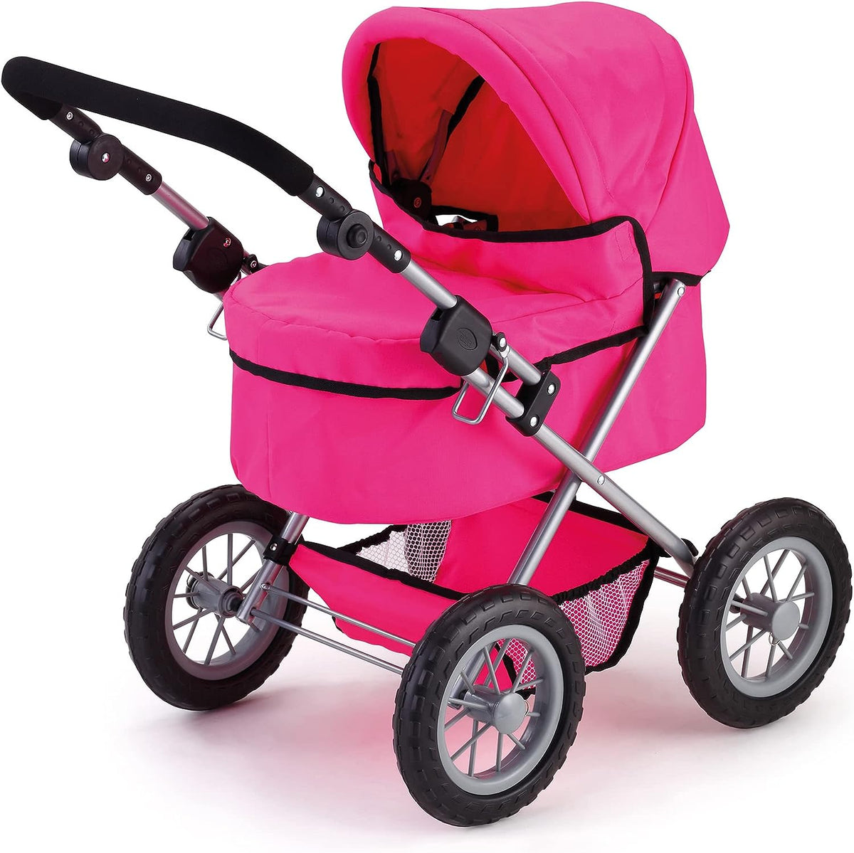 Foldable Dolls Pram with Height-Adjustable Handle and Shoulder Bag