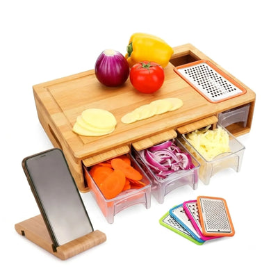 Large Bamboo Cutting Board and 4 Containers