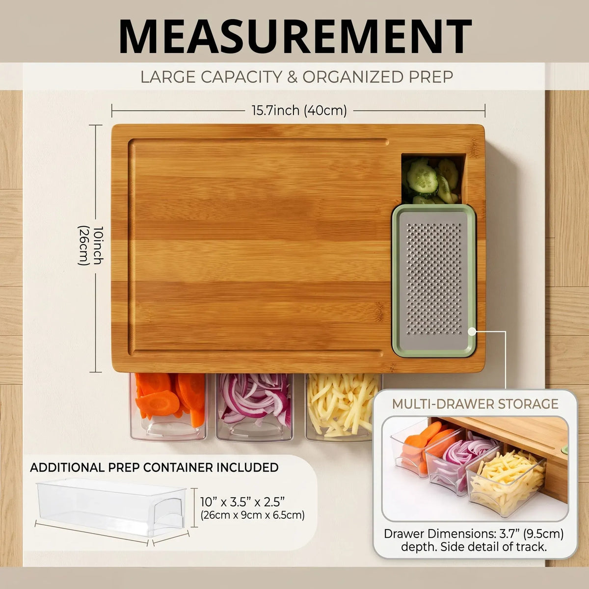 Large Bamboo Cutting Board and 4 Containers with Mobile Holder gift