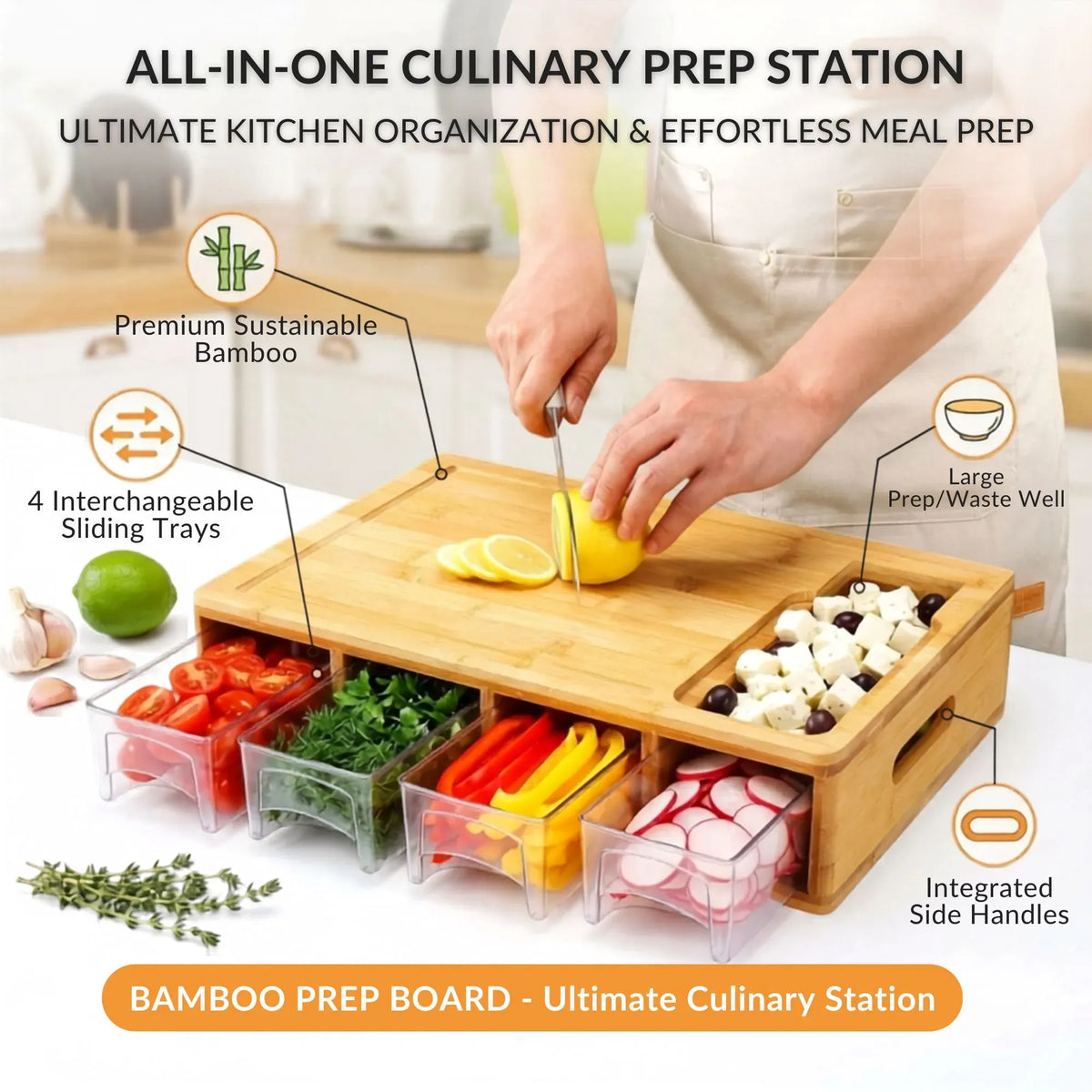 Large Bamboo Cutting Board and 4 Containers with Mobile Holder gift