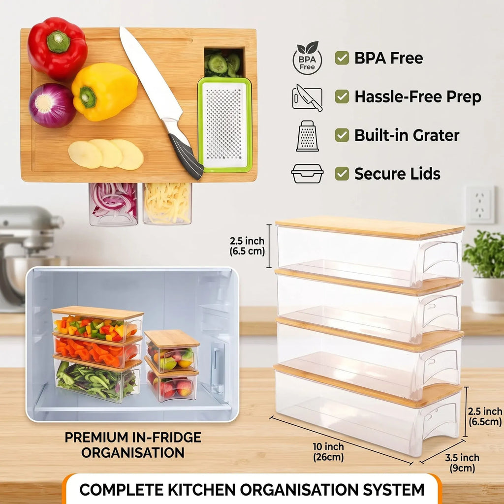 Large Bamboo Cutting Board and 4 Containers with Mobile Holder gift