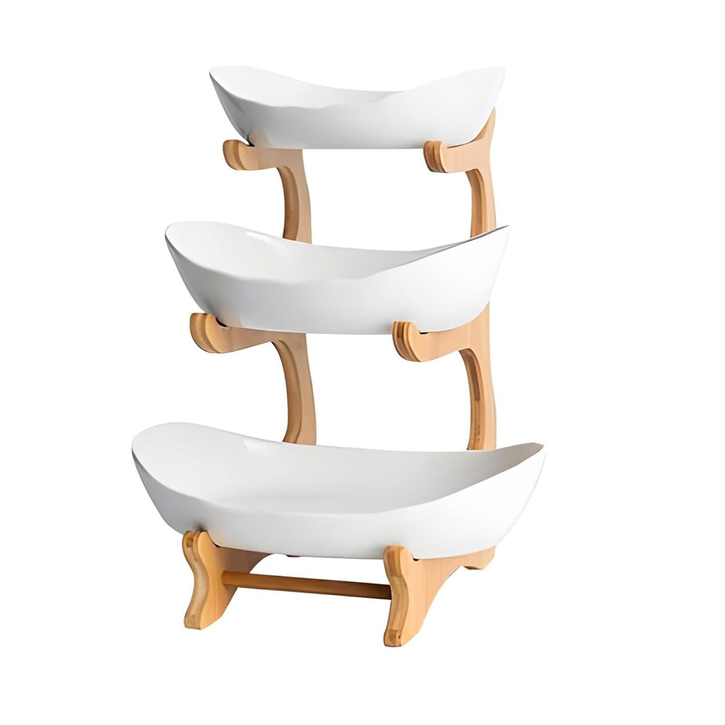 CARLA HOME 3-Tier Plastic Fruit Bowl Basket with Bamboo Stand for Kitchen Counter