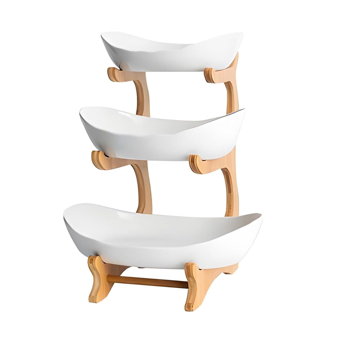 CARLA HOME 3-Tier Plastic Fruit Bowl Basket with Bamboo Stand for Kitchen Counter
