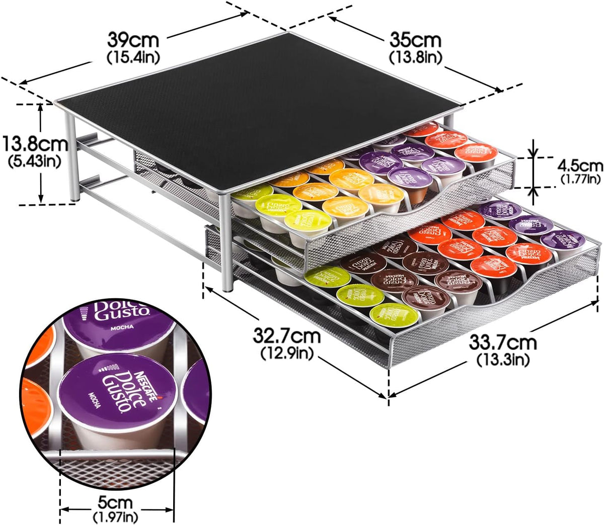 CARLA HOME 2 Tier Coffee Pod Drawer, Holds 72 Pods
