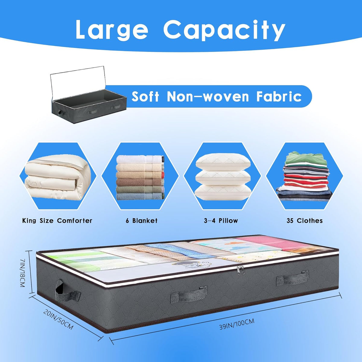CARLA HOME Underbed Storage Bags with Clear Top, 90 L