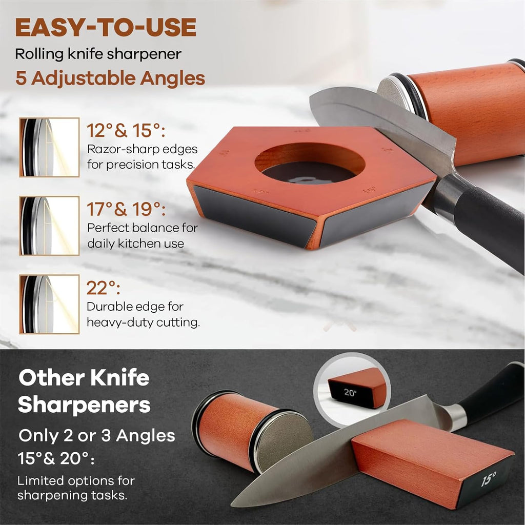 CARLA HOME Rolling Knife Sharpener with Magnetic Angle Stand