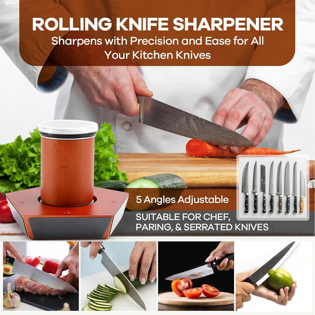 CARLA HOME Rolling Knife Sharpener with Magnetic Angle Stand