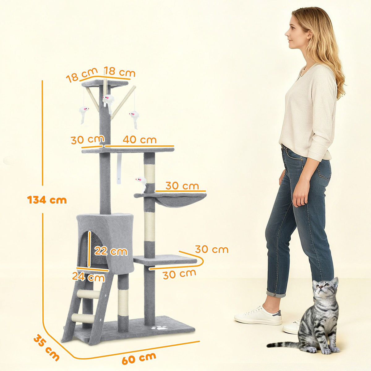 CARLA HOME 134cm Cat Tree for Indoor Cats with Hammock
