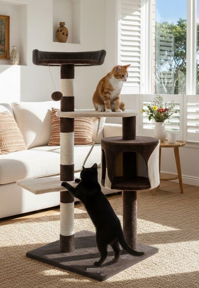 CARLA HOME 140cm Cat Tree for Indoor Cats with Plush Perch