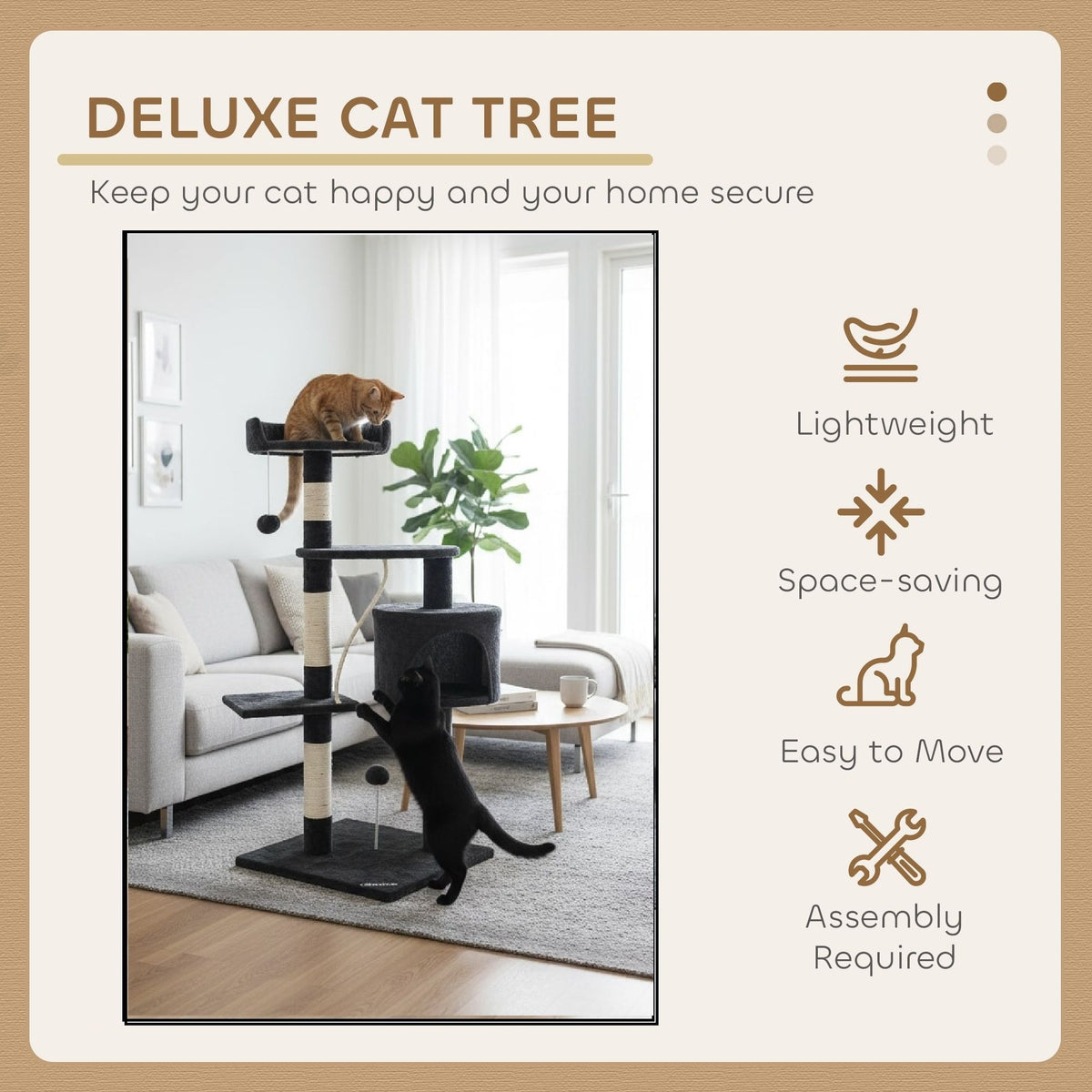 CARLA HOME 140cm Cat Tree for Indoor Cats with Plush Perch