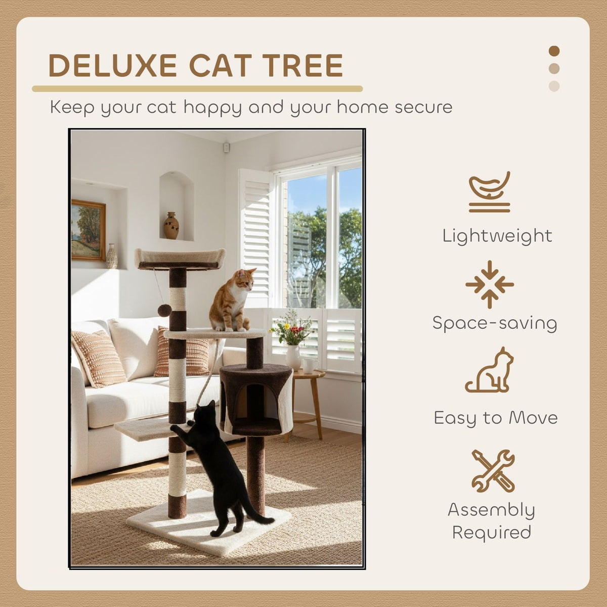 CARLA HOME 140cm Cat Tree for Indoor Cats with Plush Perch