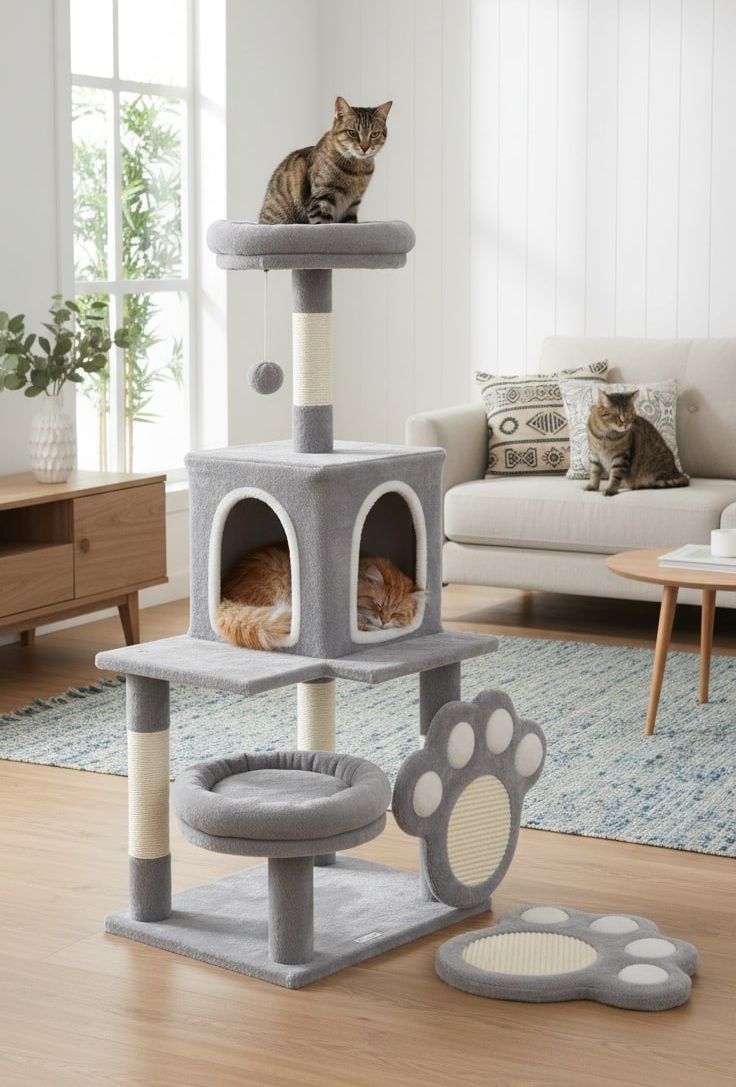 CARLA HOME Large Cat Tree Tower for Indoor Cats with Plush Perch