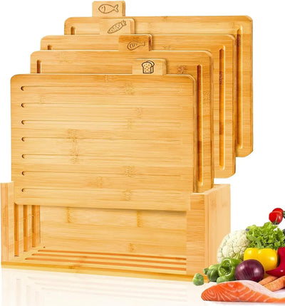 CARLA HOME Bamboo Cutting Board Set with Stand, 4 Pieces