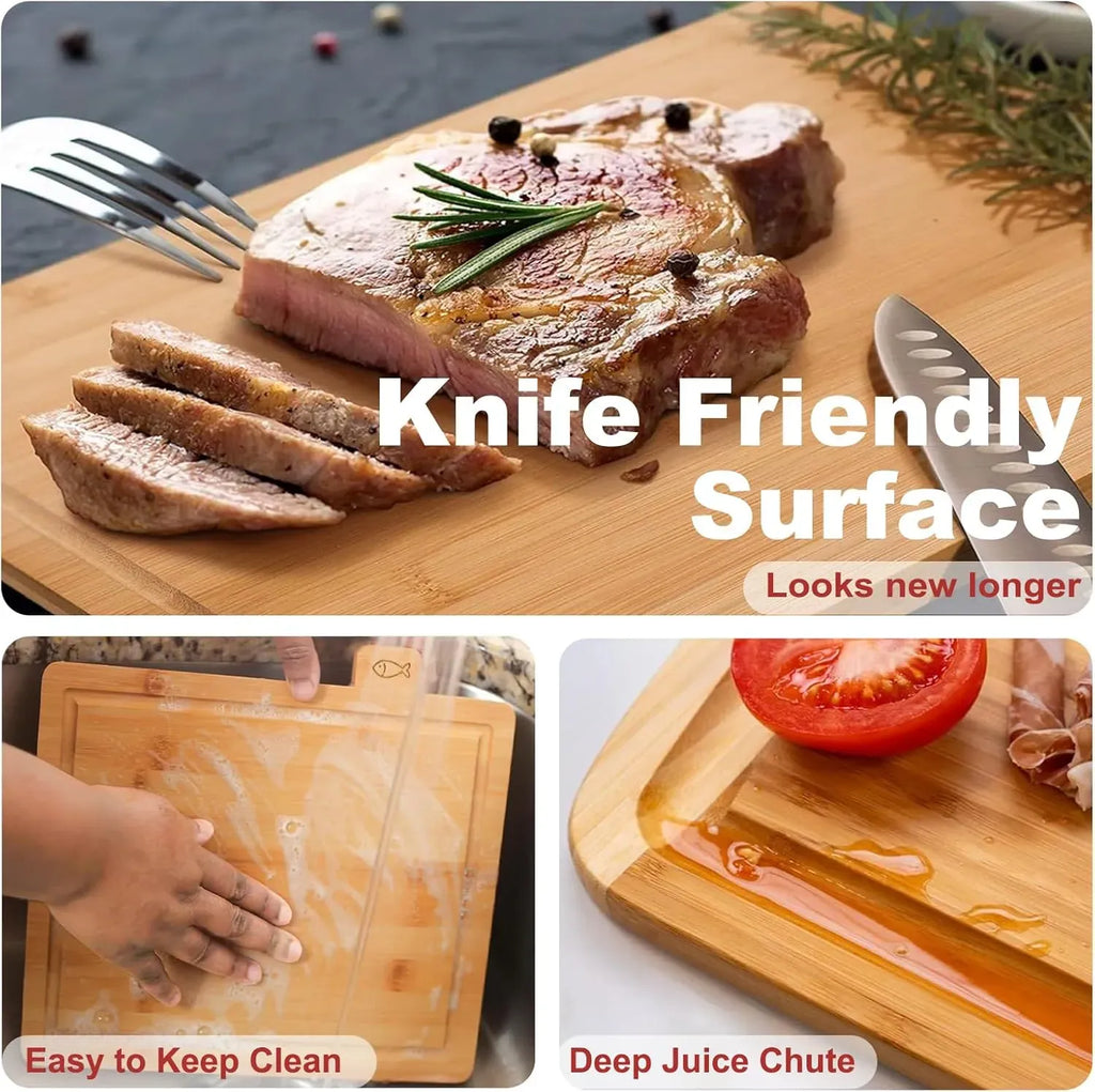 CARLA HOME Bamboo Cutting Board Set with Stand, 4 Pieces