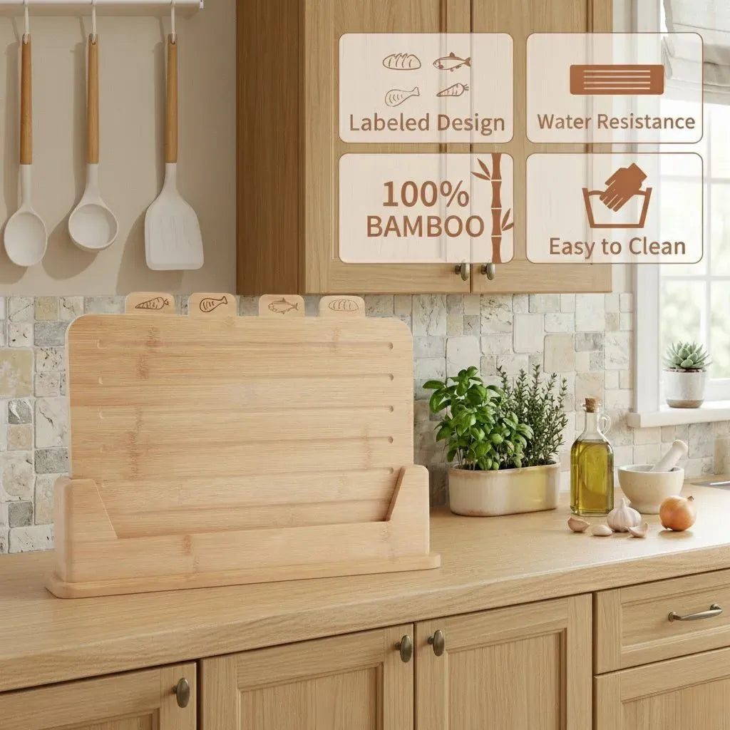 CARLA HOME Bamboo Cutting Board Set with Stand, 4 Pieces