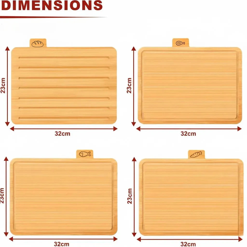 CARLA HOME Bamboo Cutting Board Set with Stand, 4 Pieces