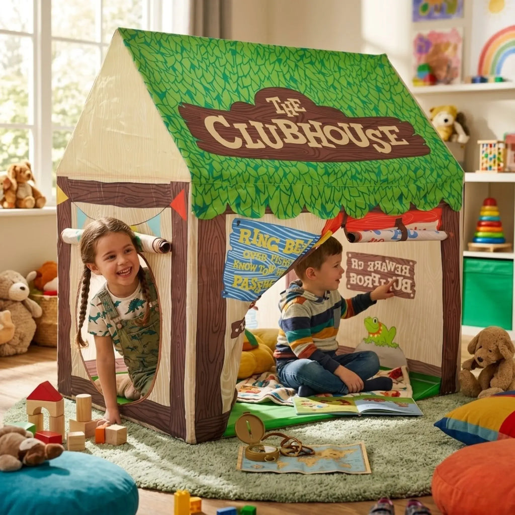 CARLA HOME Kids Clubhouse Play Tent, Green, shown in a real setting, photo 2 of 6