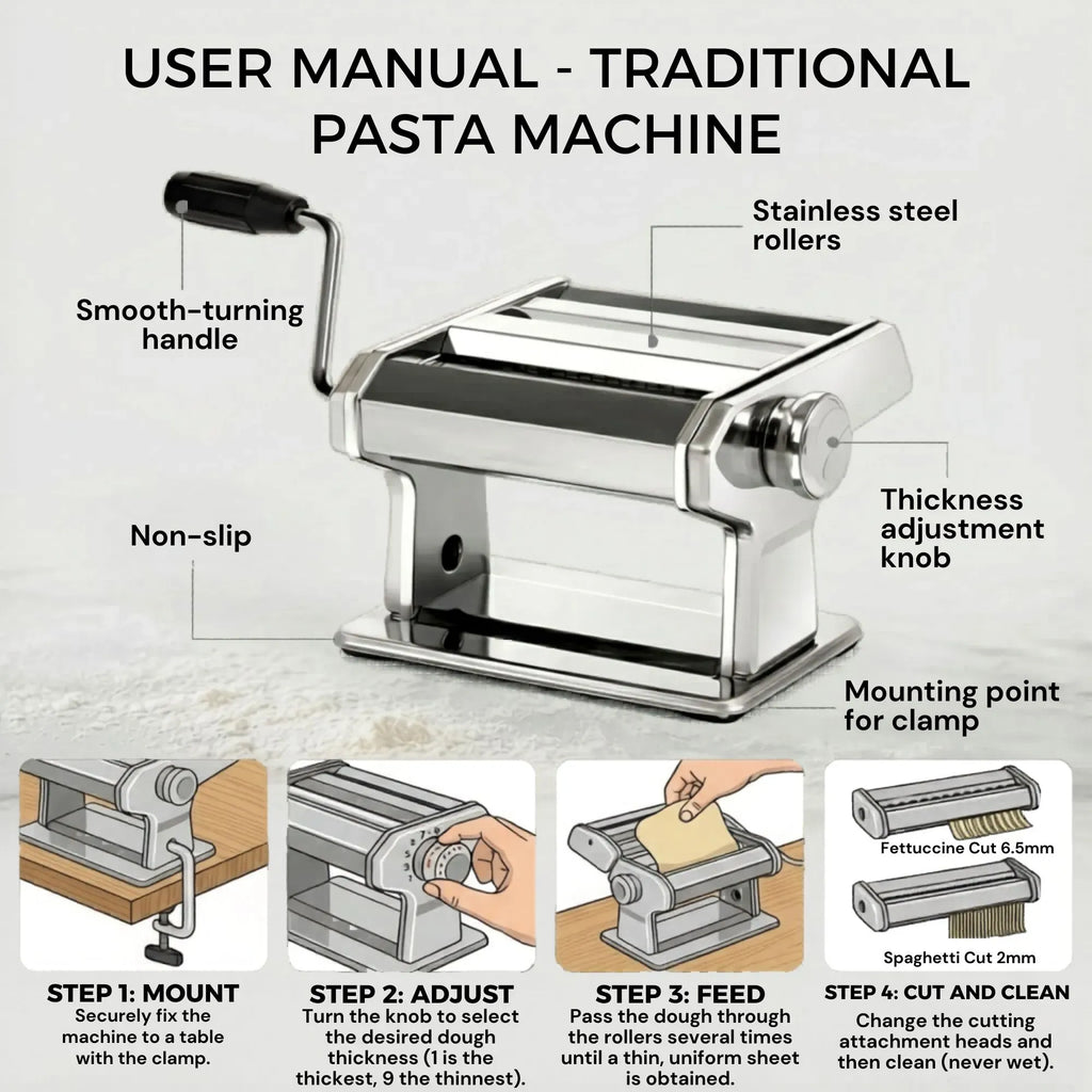 CARLA HOME Hand-Crank Pasta Maker, Grey