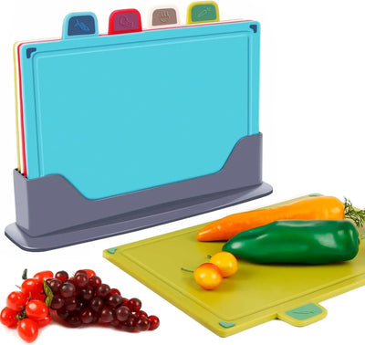 CARLA HOME Colour-Coded Cutting Board Set with Stand, 4 Pieces