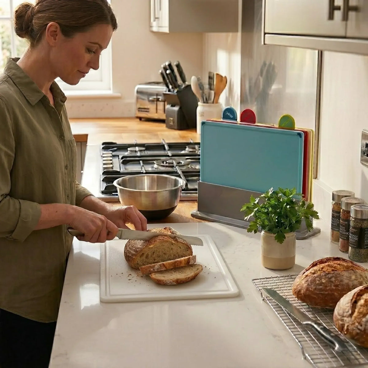 CARLA HOME Colour-Coded Cutting Board Set with Stand, 4 Pieces