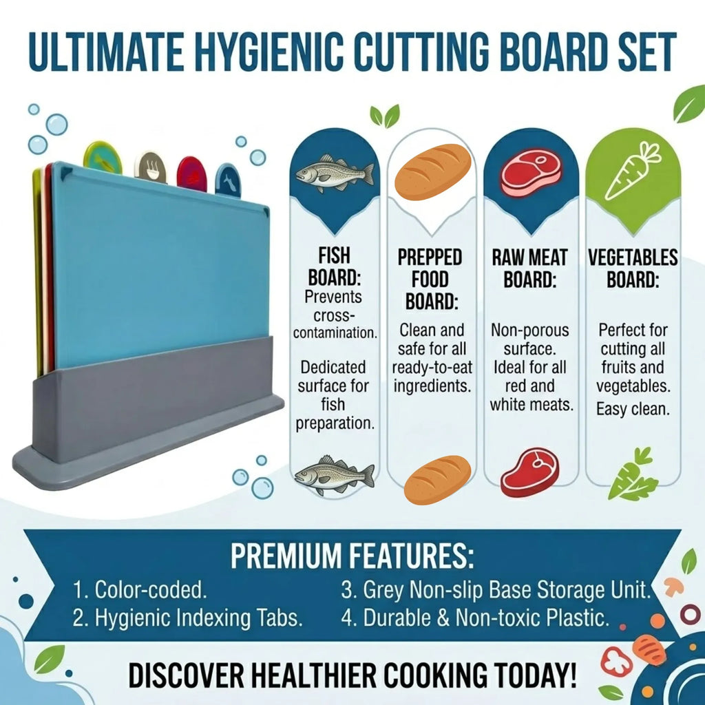 CARLA HOME Colour-Coded Cutting Board Set with Stand, 4 Pieces