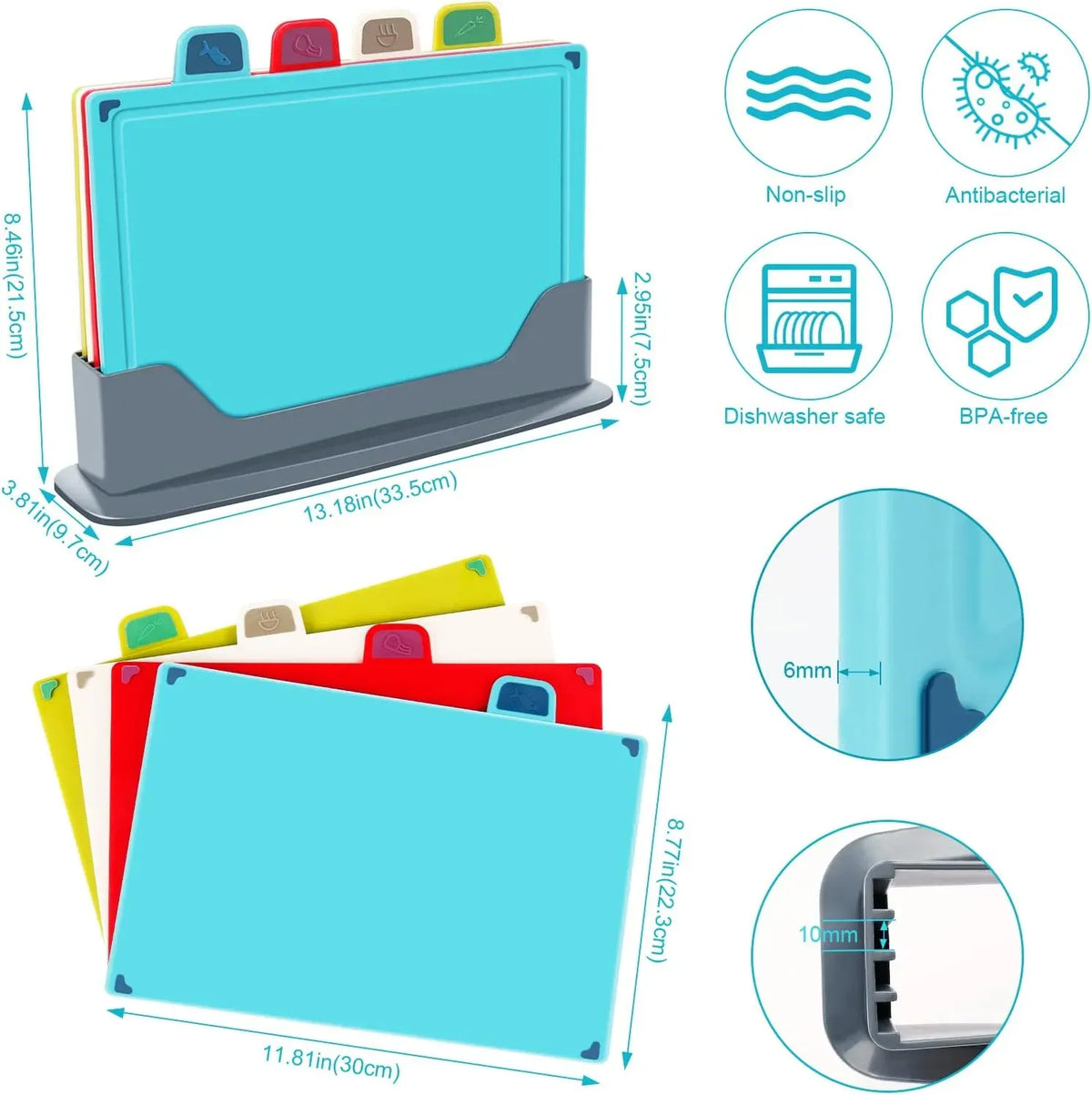 CARLA HOME Colour-Coded Cutting Board Set with Stand, 4 Pieces