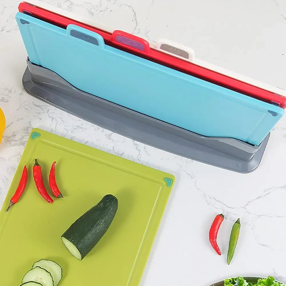 CARLA HOME Colour-Coded Cutting Board Set with Stand, 4 Pieces