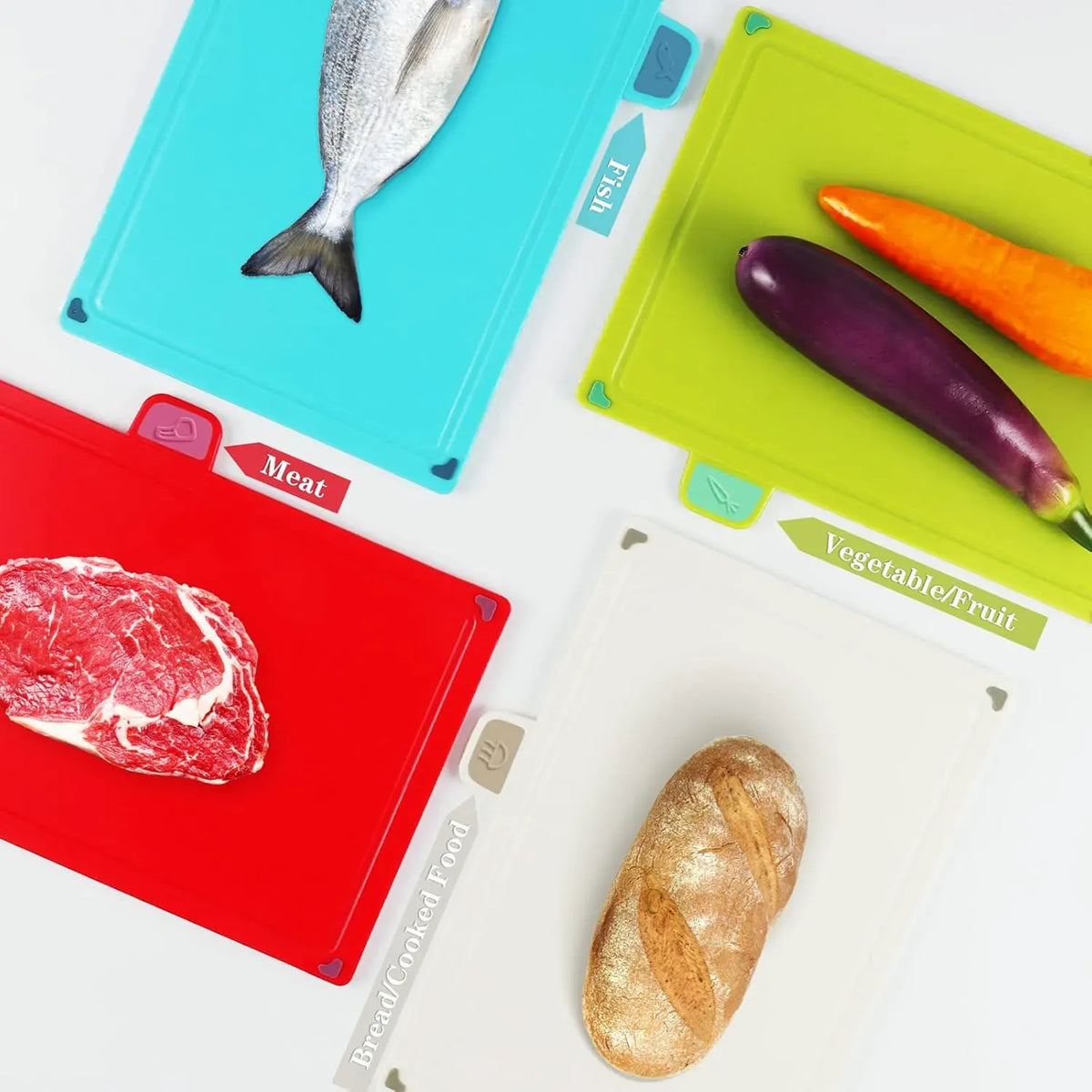 CARLA HOME Colour-Coded Cutting Board Set with Stand, 4 Pieces