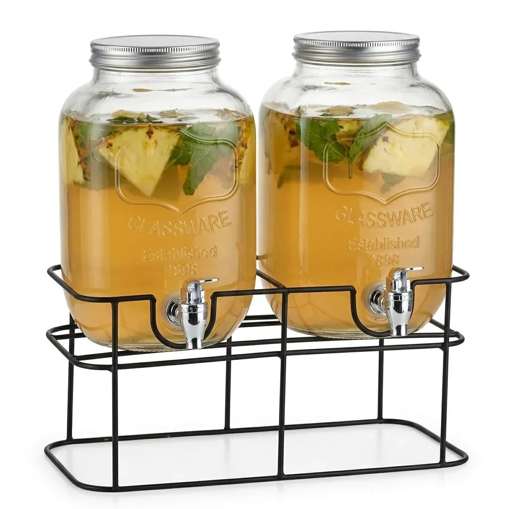 CARLA HOME 2 Pack Glass Drink Dispensers with Juice Pot Stand