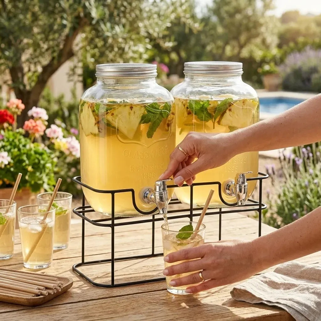 CARLA HOME 2 Pack Glass Drink Dispensers with Juice Pot Stand