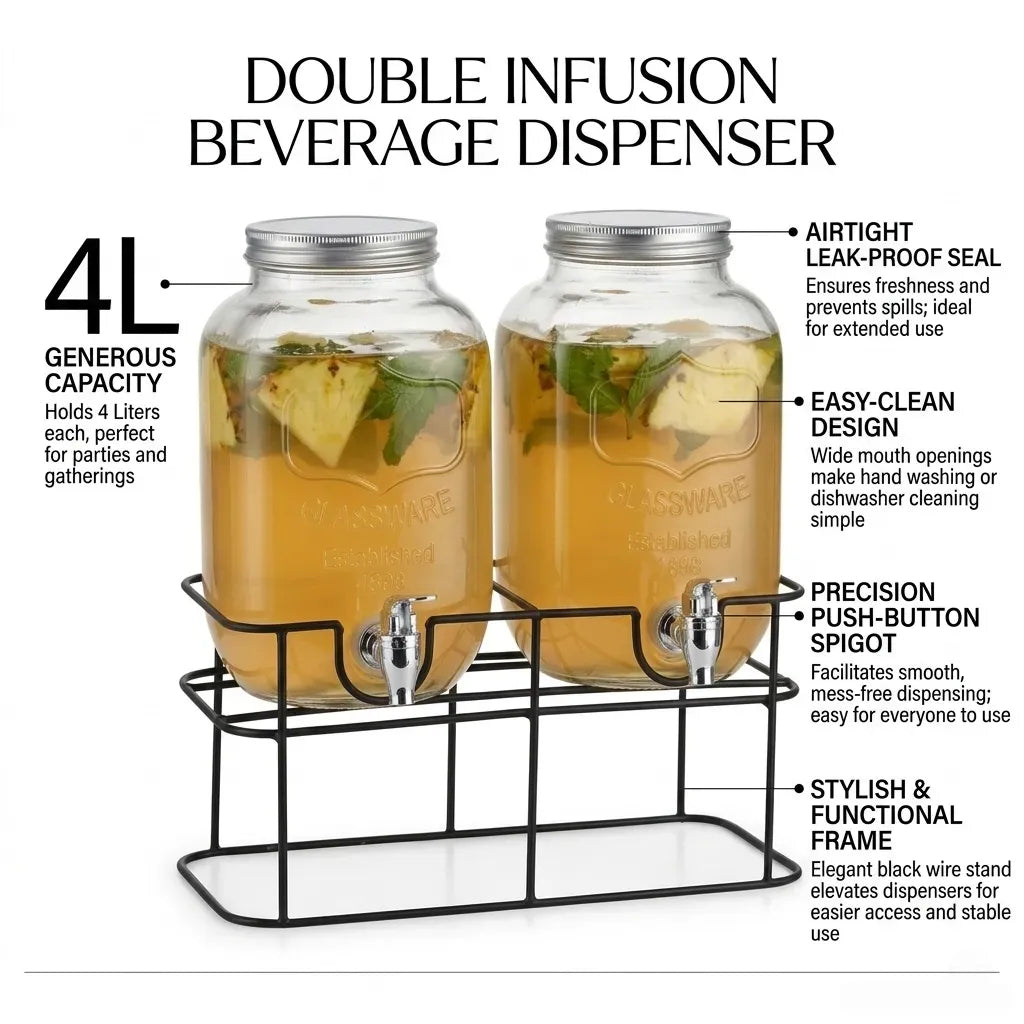CARLA HOME 2 Pack Glass Drink Dispensers with Juice Pot Stand