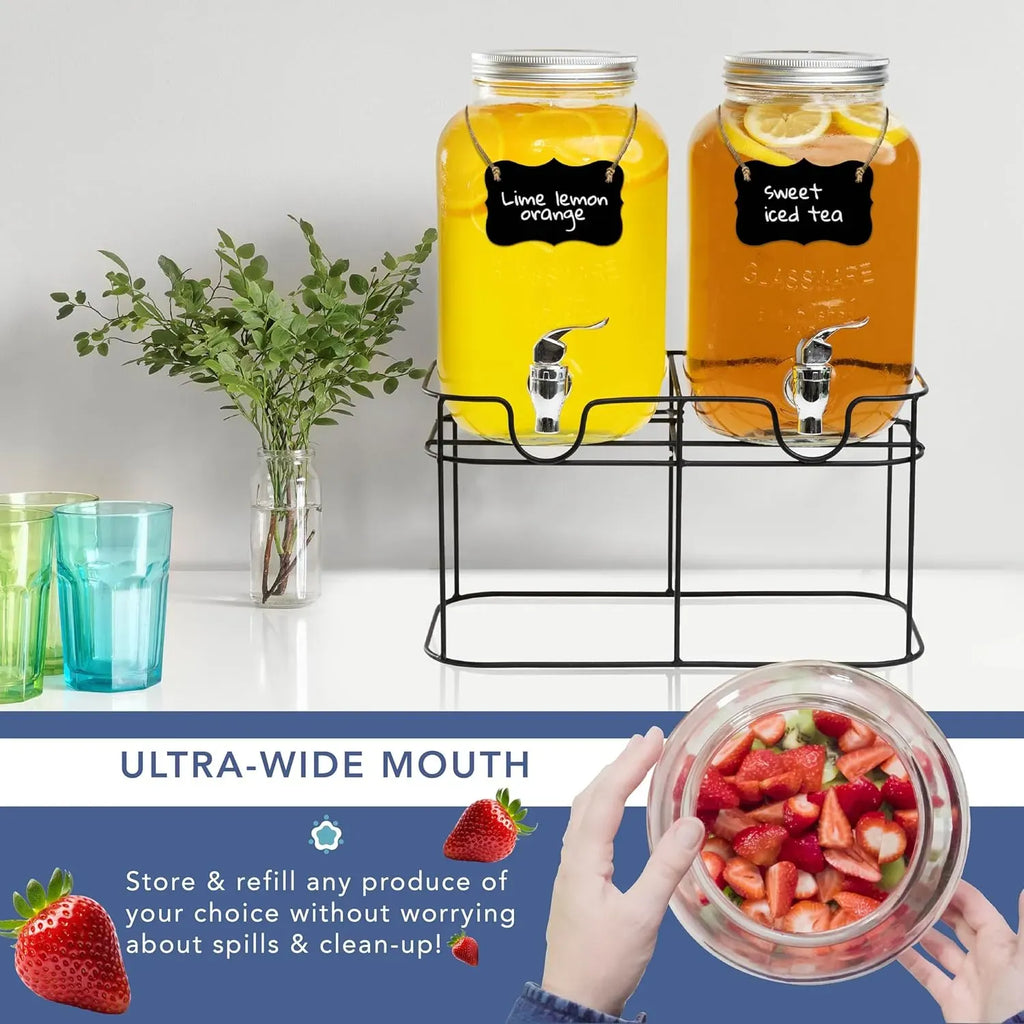 CARLA HOME 2 Pack Glass Drink Dispensers with Juice Pot Stand
