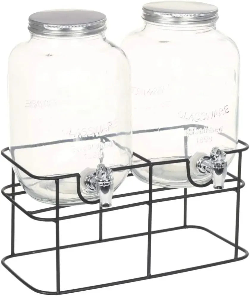 CARLA HOME 2 Pack Glass Drink Dispensers with Juice Pot Stand