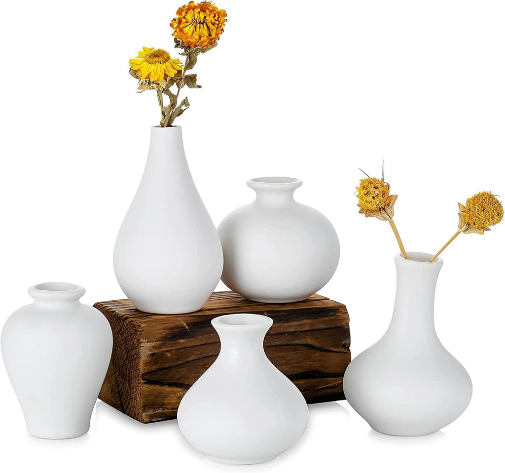 VIKUS Small White Ceramic Vases, Set of 5