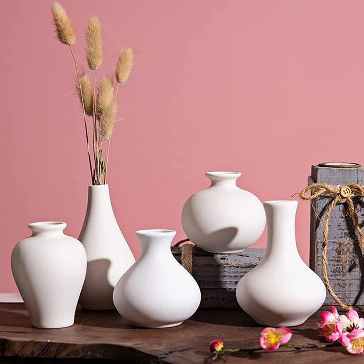VIKUS Small White Ceramic Vases, Set of 5