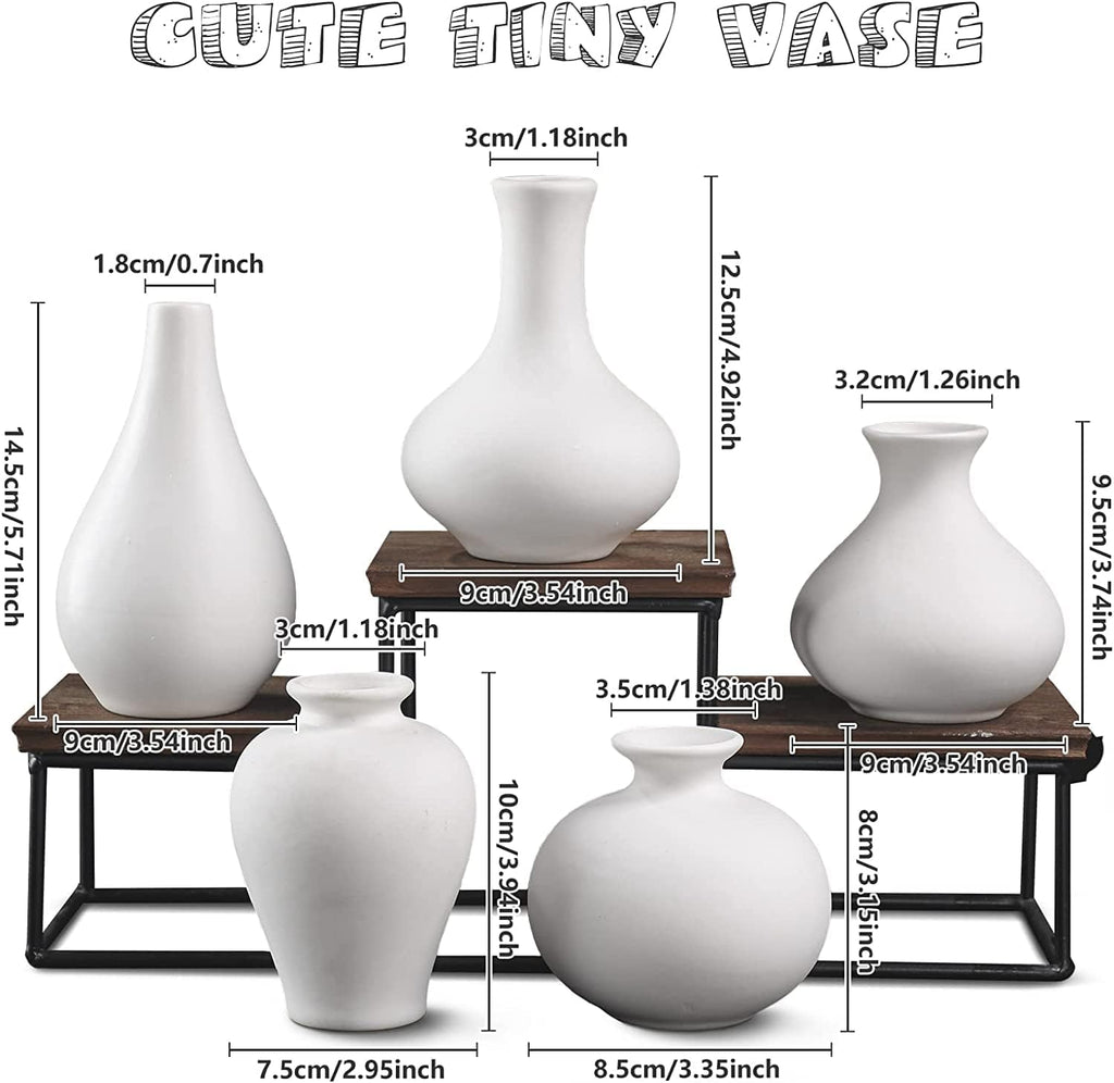 VIKUS Small White Ceramic Vases, Set of 5