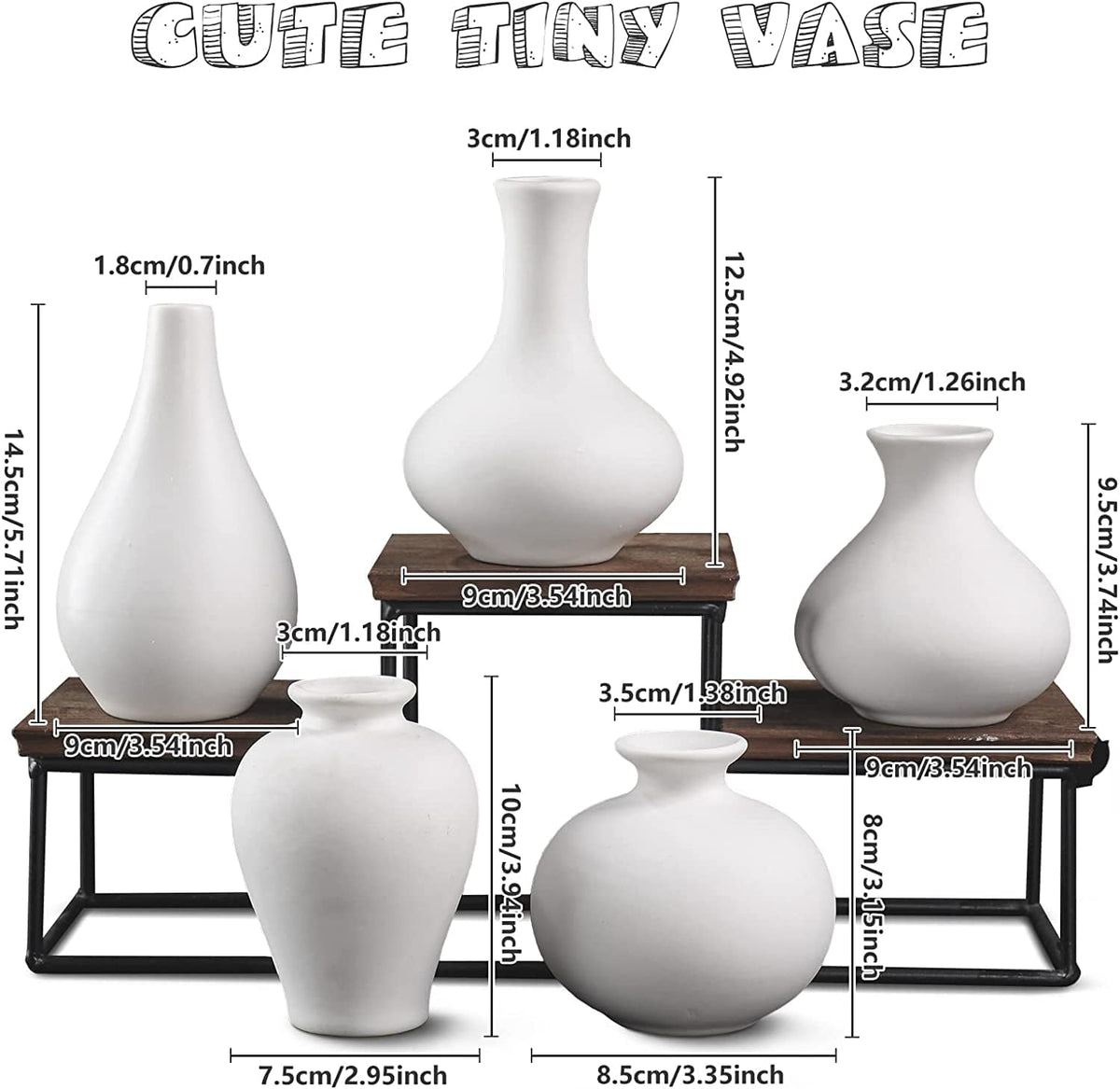 VIKUS Small White Ceramic Vases, Set of 5