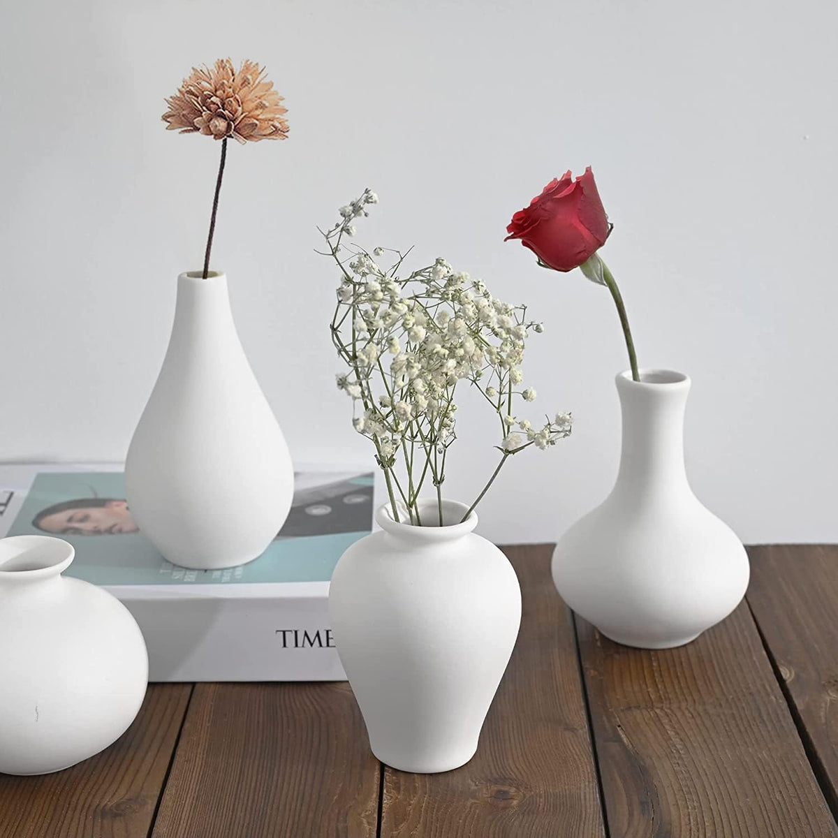 VIKUS Small White Ceramic Vases, Set of 5