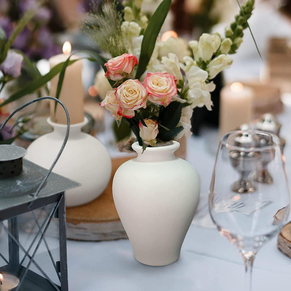 VIKUS Small White Ceramic Vases, Set of 5