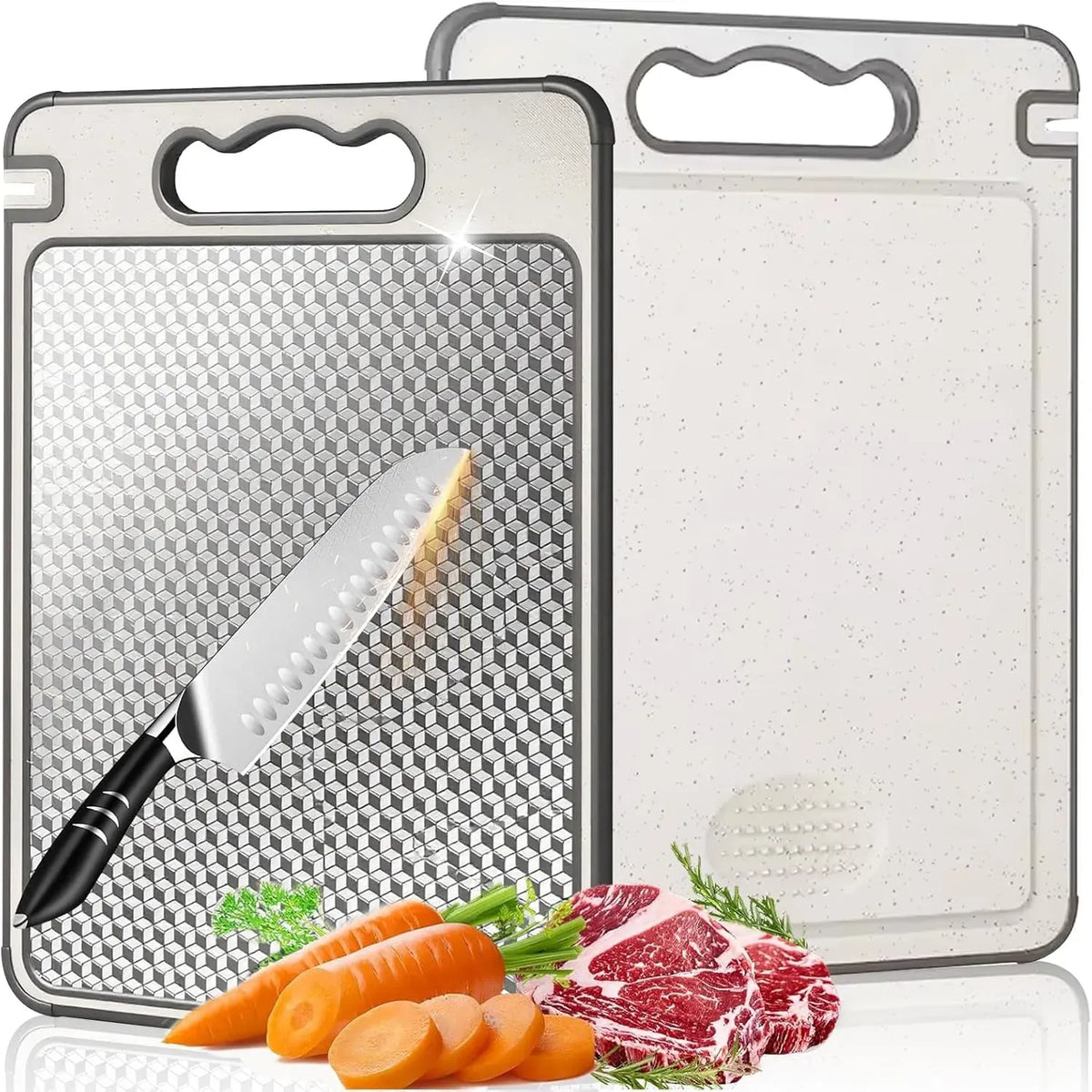 Titanium Double-Sided Cutting Board, 36.5x25cm, Silver, Stainless