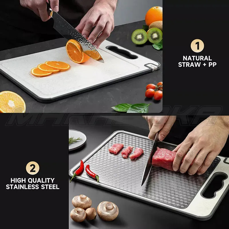 Titanium Double-Sided Cutting Board, 36.5x25cm, Silver, Stainless
