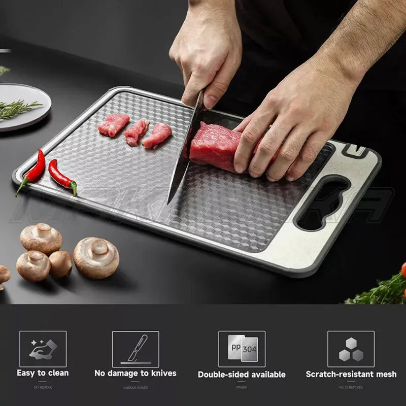 Titanium Double-Sided Cutting Board, 36.5x25cm, Silver, Stainless