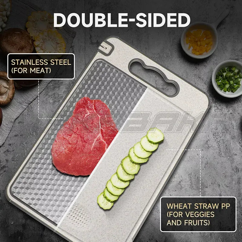 Titanium Double-Sided Cutting Board, 36.5x25cm, Silver, Stainless