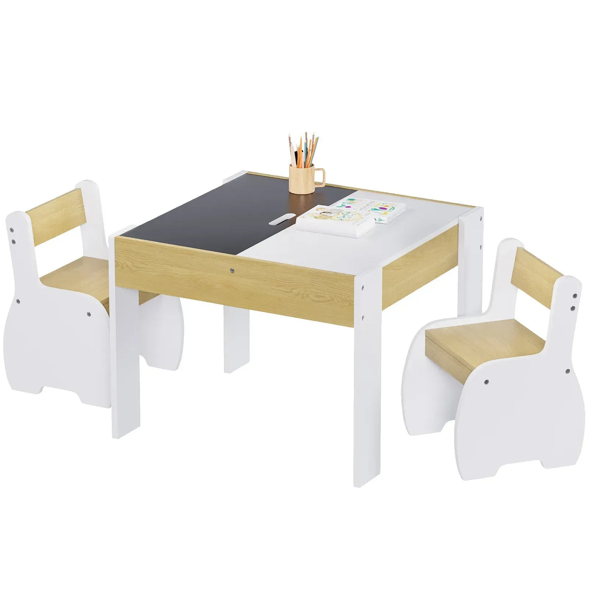 GENUX 3-Piece Kids Table and Chairs Set with Storage