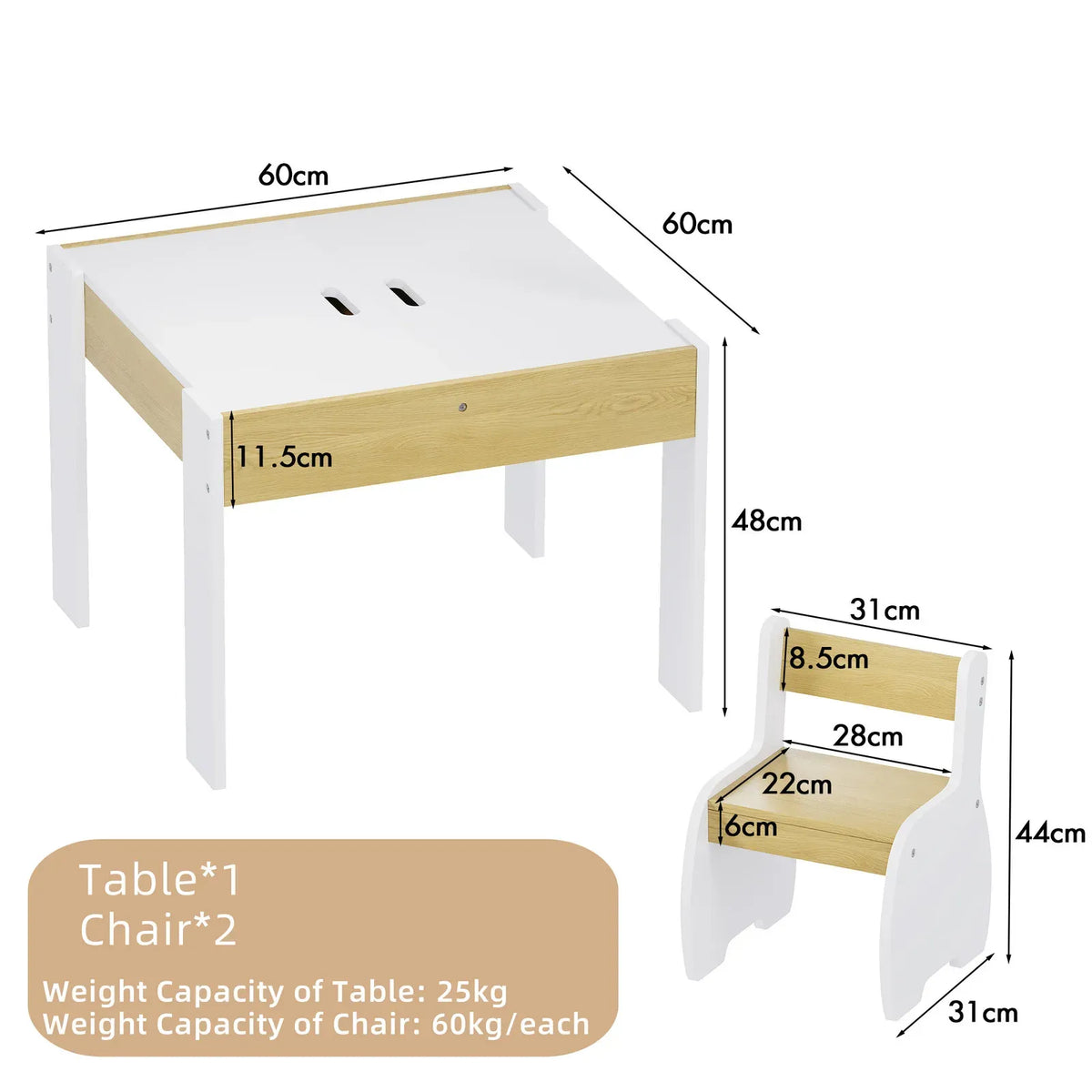 GENUX 3-Piece Kids Table and Chairs Set with Storage