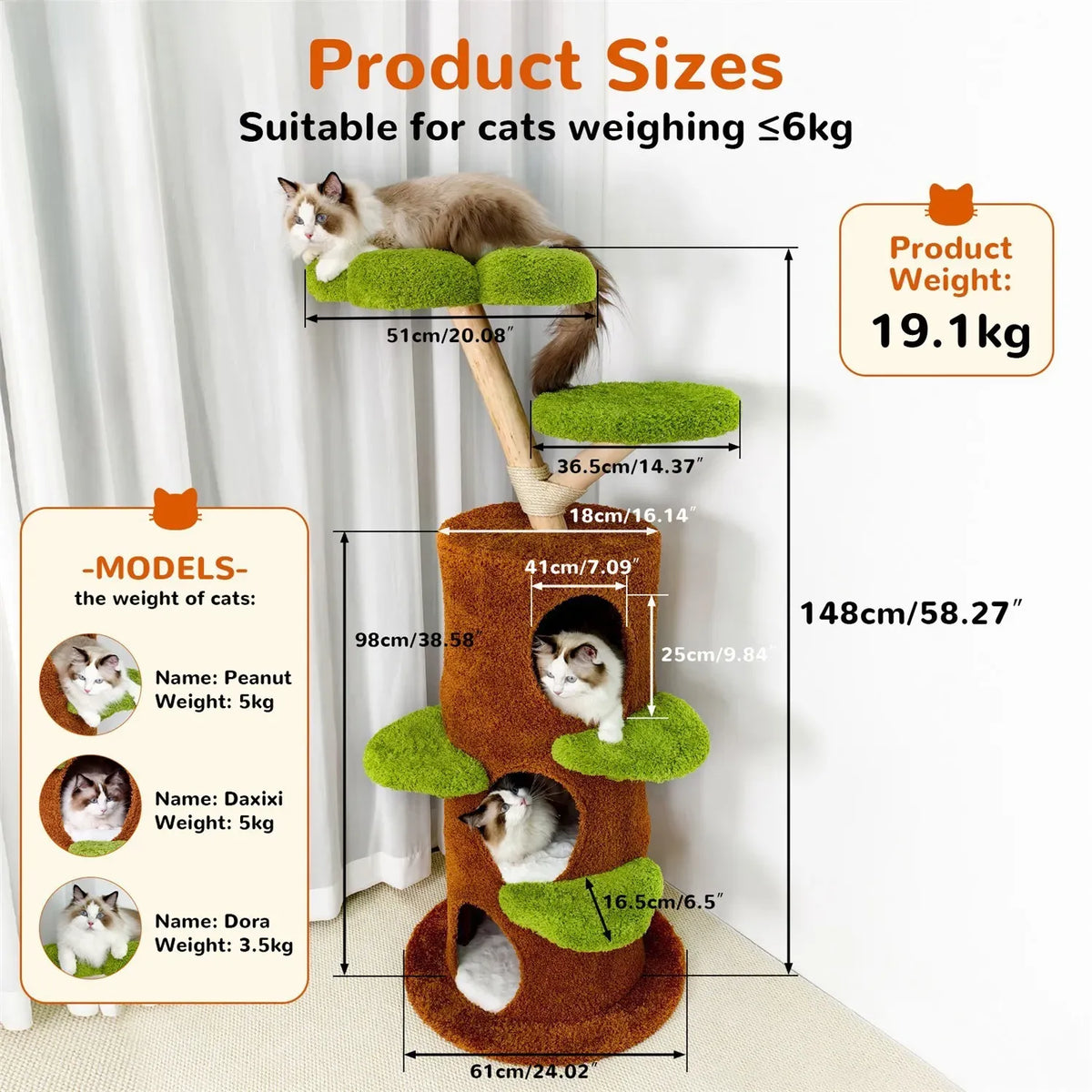 Large Multi-Level Cat Tree Tower in Green & Brown