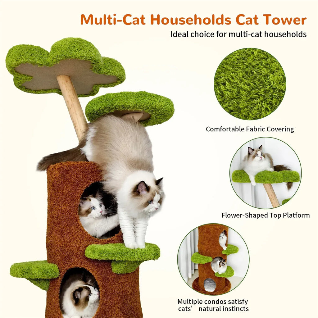 Large Multi-Level Cat Tree Tower in Green & Brown