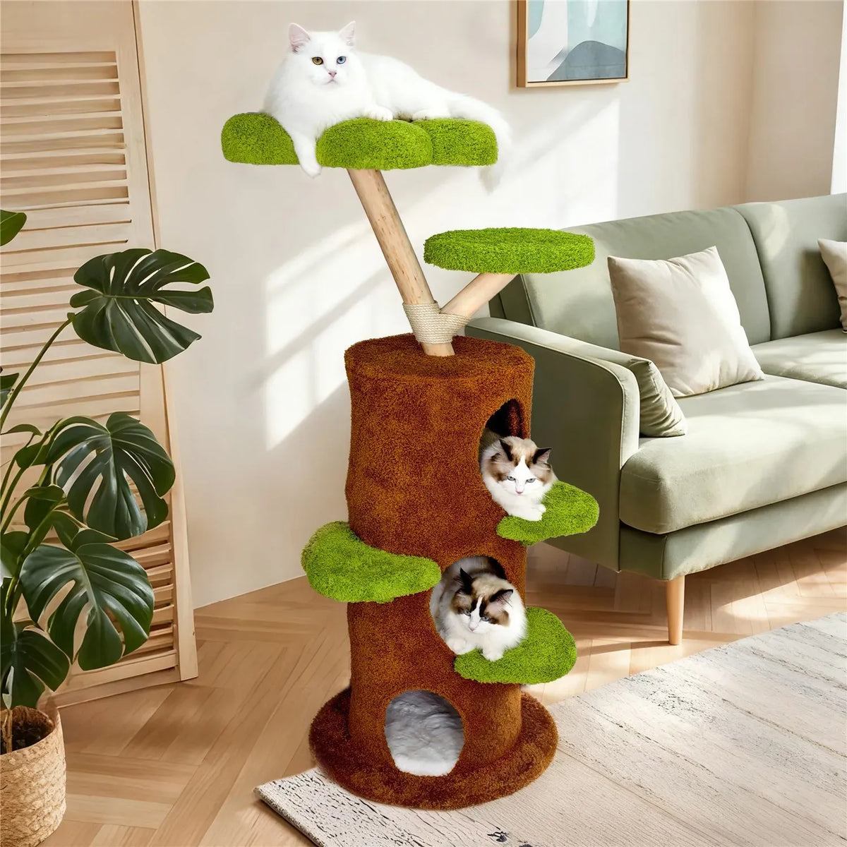 Large Multi-Level Cat Tree Tower in Green & Brown