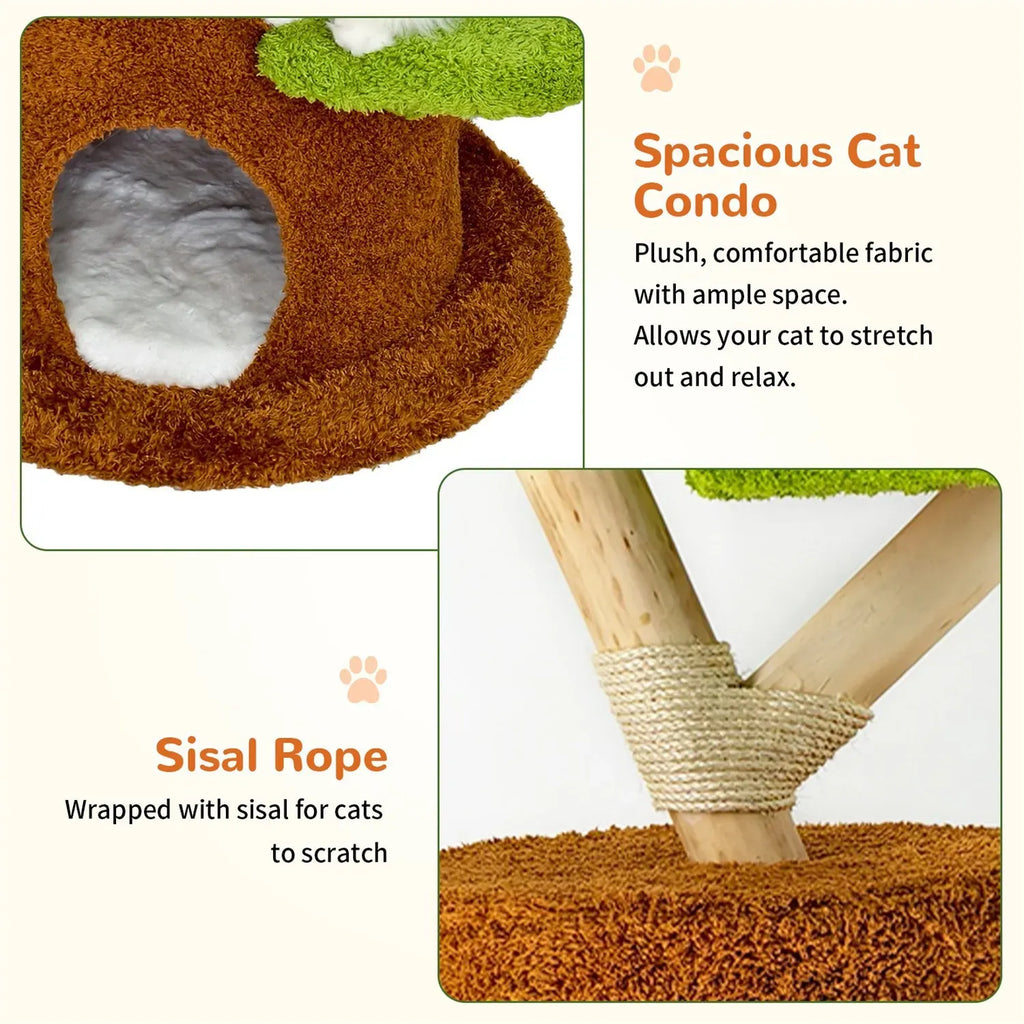Large Multi-Level Cat Tree Tower in Green & Brown