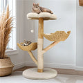 Extra Large Black Cat Tree Tower with Real Wood and Wicker Basket